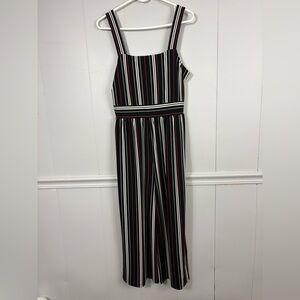 Express Jumpsuit Womens Medium Multi Striped Empire Waist Square Neck Wide Strap